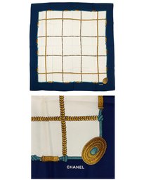 CHANEL Silk Square Scarf, CC Chain Link Grid - #JC-L