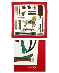 GUCCI Italian Silk Square Scarf With Equestrian Scene (Made In Italy) - #JC-L