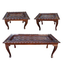 Middle Eastern Carved Rosewood 3-Piece Living Room Table Set - #BR