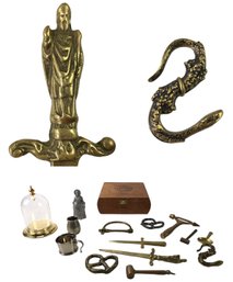 Brass Pretzel Bottle Openers, Letter Openers, Lock, 24K Gold Electroplate Display Dome & More - #FS-3