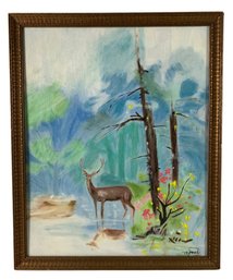 1979 Forest Wildlife Landscape Oil On Board Painting, Signed - #S24-1