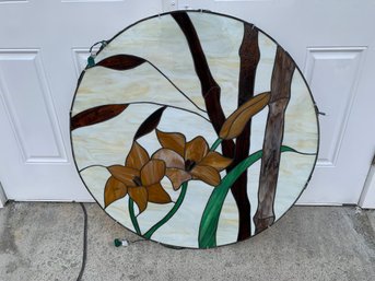 Floral Stained Glass Round Window Panel - #SW-1