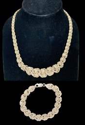 Sterling Silver Italian Rosetta Necklace & Bracelet Set (Made In Italy) - #JC-B