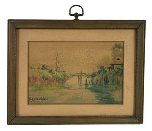 Impressionist Japanese Inspired Landscape Watercolor Painting, Signed R. Kawashikia - #S9-3
