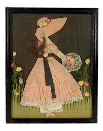 Vintage 1930s Framed Ribbon Paper Doll - #S9-3