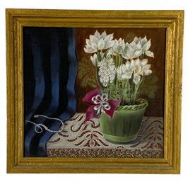 Vase Of Flowers Still Life Oil On Board Painting - #S16-F