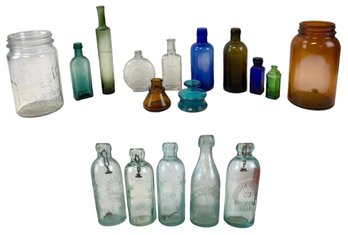 Antique Blob Top Bottles, Embossed Clear & Colored Glass Bottles - #S4-2