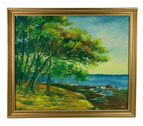 Mid-Century Coastal Landscape Oil On Board Painting, Signed - #S16-F