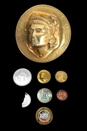 Collection Of Gaming Tokens, Medals & 1888 Morgan Dollar Half Coin Pendant - #FS-2