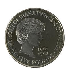 1999 United Kingdom Princess Diana Memorial Silver Five Pound Crown Coin (28.4 GRAMS) - #JC-B