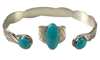 Southwestern Sterling Silver Ring & Bracelet Set By Desert Rose Trading Company (21.9 GRAMS) - #JC-B