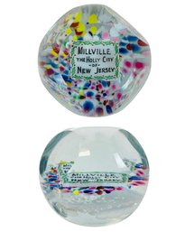 Millville The Holly City Of New Jersey Confetti Glass Paperweight - #FS-3
