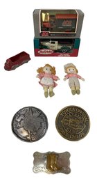 Vintage Belt Buckles, Ertle Die-Cast Banks, Rubber Arcor Truck & Raggedy Ann Dolls - #S18-2