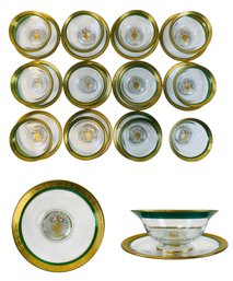 Gold Rim Hand Painted Glass Bowl & Saucers (Set Of 11 Plus 1 Bowl) - #S17-3