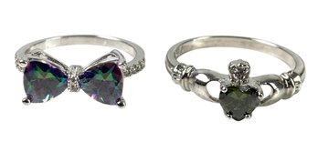 Sterling Silver Irish Claddagh Ring & Sterling Silver Cubic Zirconia Bow Ring - #JC-B