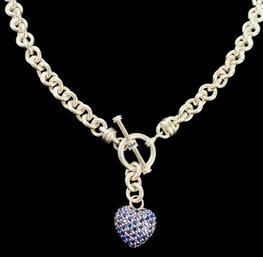 Sterling Silver Sapphire Heart Toggle Necklace (73.0 GRAMS) - #JC-B