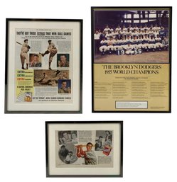 Joe Dimagggio Tobacco Ad, Stan Musial Wheaties Ad & Brooklyn Dodgers Print - #R2