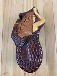 Artisan Carved Wood Mermaid Keepsake Puzzle Box - #S7-4