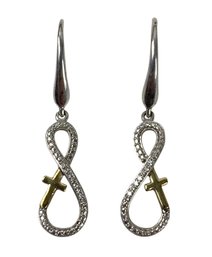 Sterling Silver 10K Yellow Gold Infinity Cross Dangle Earrings - #JC-B