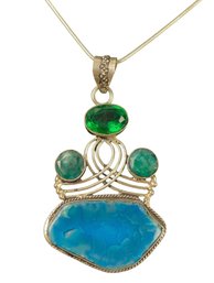 Sterling Silver Pendant Necklace With Blue & Green Stones (21.7 GRAMS) - #JC-B