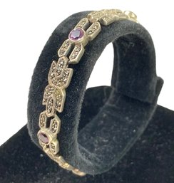 Sterling Silver Marcasite Amethyst Bracelet (15.8 GRAMS) - #JC-B