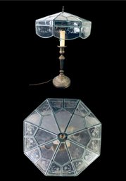 Brass Table Lamp With Etched Glass Shade, WORKS - #S10-4