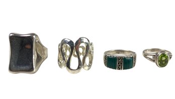Sterling Silver Rings: Robert Lee Morris, Bask Peridot, Green Enamel & Marcasite (35.3 GRAMS) - #JC-B