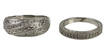 Sterling Silver Filigree Ring & Silver-Tone Cubic Zirconia Ring - #JC-B