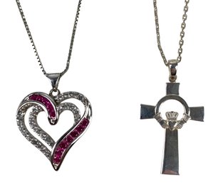 Sterling Silver Claddagh Celtic Cross & Heart Pendant Necklaces (8.1 GRAMS) - #JC-B