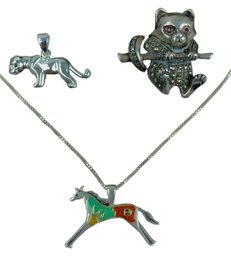 Carolyn Pollack Sterling Pendant Necklace, Sterling Marcasite Brooch & Pendant (17.7 GRAMS) - #JC-B3