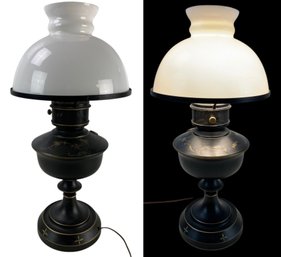 Electrified Oil Lamp With Milk Glass Shade (WORKS) - #S2-5