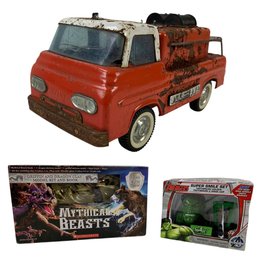 Vintage Nylint Pumper Fire Truck, Mythical Beasts Clay Model Kit & Hulk Toothbrush Set - #S12-2
