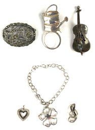 Collection Of Sterling Silver (24.9 GRAMS) & Silver Plated Marcasite Brooch - #JC-B3