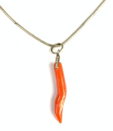 Sterling Silver Red Coral Italian Horn (Cornicello) Pendant Necklace - #JC-B3