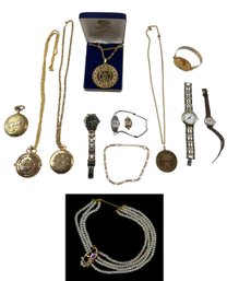 Collection Of Costume Jewelry, Pocket Watches & Wrist Watches - #JC-L