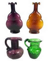 Hand Blown Glass Pitchers, Amber & Amethyst Clover Glass Bottles - #S1-2