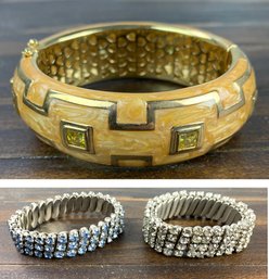 Lauren G. Adams Rhodium Plated Brass Bangle & Rhinestone Expansion Bracelets - #JC-B3