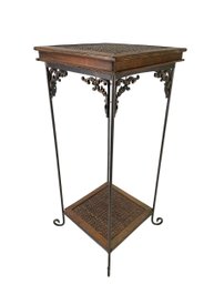 Wrought Iron & Rattan Pedestal Fern Stand - #FF