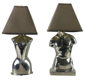 Nima Oberoi Lunares San Francisco Polished Aluminum Male & Female Torso Table Lamps - #S10-4