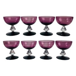 1950s-60s Bryce Brothers Amethyst Aquarius Champagne/Tall Sherbet Glasses (Set Of 8) - #S17-3