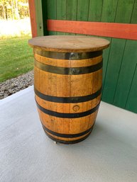 Steel Banded Oak Whiskey Barrel Bistro Table On Castors - #FP