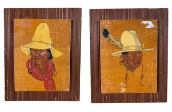 Native American Pecunnie Chieftain & Warrior Original Wood Burned Watercolors - #A1