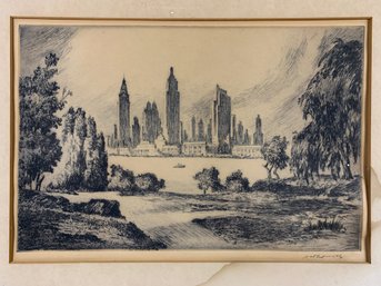 Nat Lowell (Latvian/American, 1880-1956) Signed Original Etching, 'Manhattan Skyline' - #S12-3