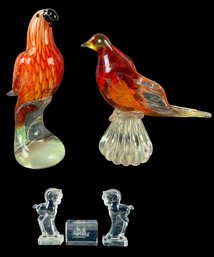 Hand Blown Altaglass Bird Figurines, Swedish Wasa 1628 Paperweight & Heisey Glass Horses - #S10-2