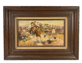 'Bronc To Breakfast' Framed Art Print On Canvas By Charles Marion Russell - #A3
