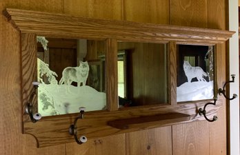 Gray Wolf Winter Landscape Etched Mirrored Coat Rack - #BR