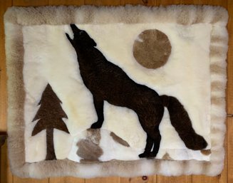Howling Wolf Genuine Alpaca Fur Tapestry Rug - #BR