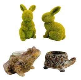 Wax Toad Candleholder, Faux Moss Bunny Figures, Ceramic Turtle Planter - #S7-1