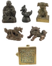 Chinese Foo Dog Brass Wax Seal & Chinese Brass & Bronze Figurines - #FS-7