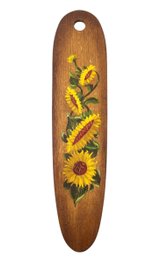 Vintage Wood Wall Plaque Hand Painted With Sunflowers - #S13-3